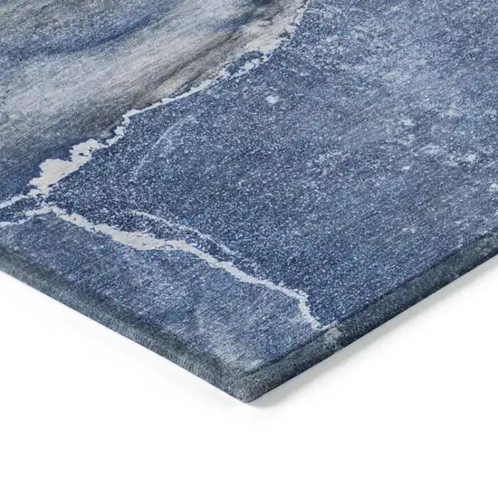 Navy Blue Abstract Washable Non Skid Indoor Outdoor Area Rug Photo 5