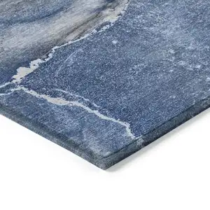 Photo of Navy Blue Abstract Washable Non Skid Indoor Outdoor Area Rug