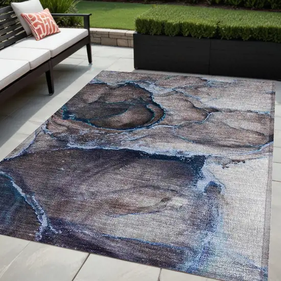 Navy Blue Abstract Washable Non Skid Indoor Outdoor Area Rug Photo 1