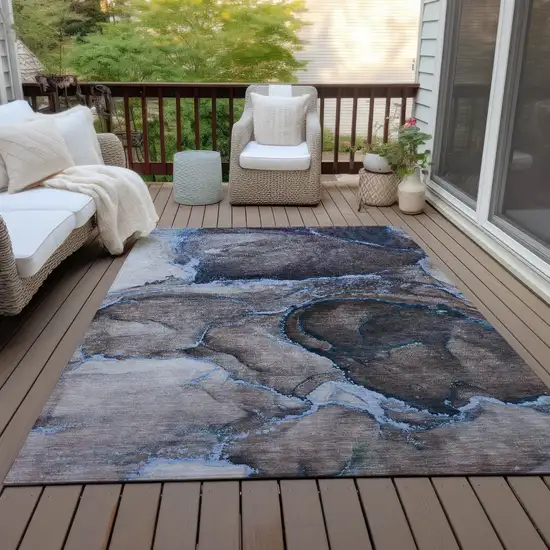 Navy Blue Abstract Washable Indoor Outdoor Area Rug Photo 9