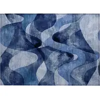 Photo of Navy Blue Abstract Washable Non Skid Indoor Outdoor Area Rug