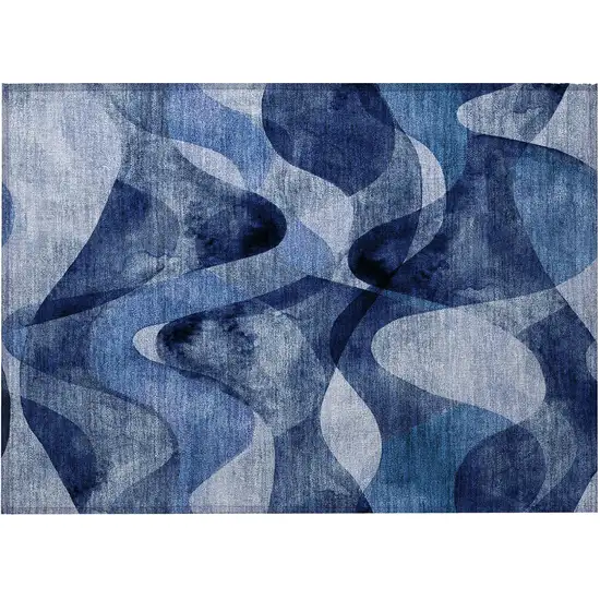 Navy Blue Abstract Washable Non Skid Indoor Outdoor Area Rug Photo 3