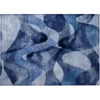 Photo of Navy Blue Abstract Washable Non Skid Indoor Outdoor Area Rug