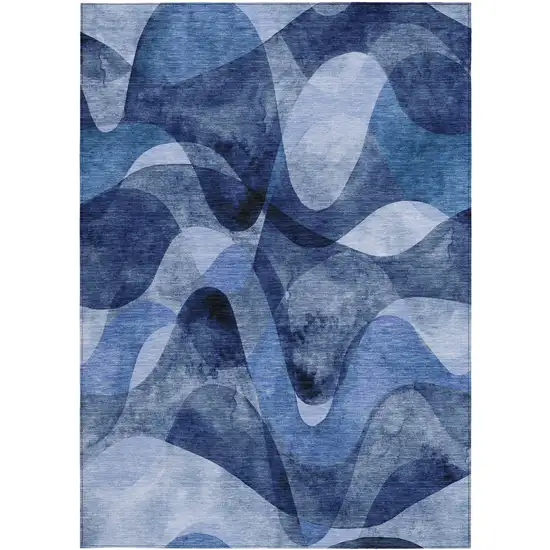 Navy Blue Abstract Washable Non Skid Indoor Outdoor Area Rug Photo 3