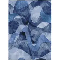 Photo of Navy Blue Abstract Washable Non Skid Indoor Outdoor Area Rug