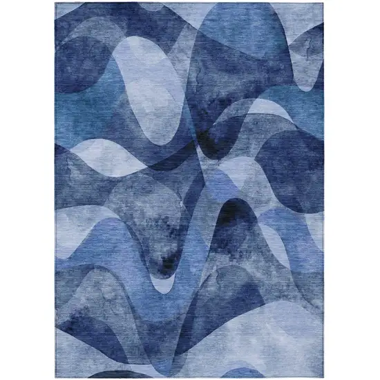 Navy Blue Abstract Washable Non Skid Indoor Outdoor Area Rug Photo 2