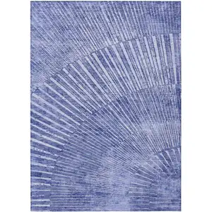 Photo of Navy Blue Abstract Washable Non Skid Indoor Outdoor Area Rug