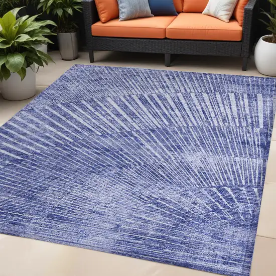 Navy Blue Abstract Washable Non Skid Indoor Outdoor Area Rug Photo 1