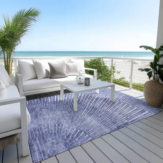 Navy Blue Abstract Washable Non Skid Indoor Outdoor Area Rug Photo 8