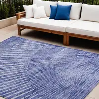 Photo of Navy Blue Abstract Washable Non Skid Indoor Outdoor Area Rug