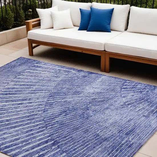 Navy Blue Abstract Washable Non Skid Indoor Outdoor Area Rug Photo 1