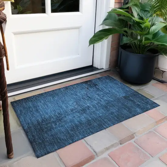 Navy Blue Abstract Washable Non Skid Indoor Outdoor Area Rug Photo 9