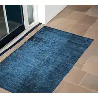 Photo of Navy Blue Abstract Washable Non Skid Indoor Outdoor Area Rug