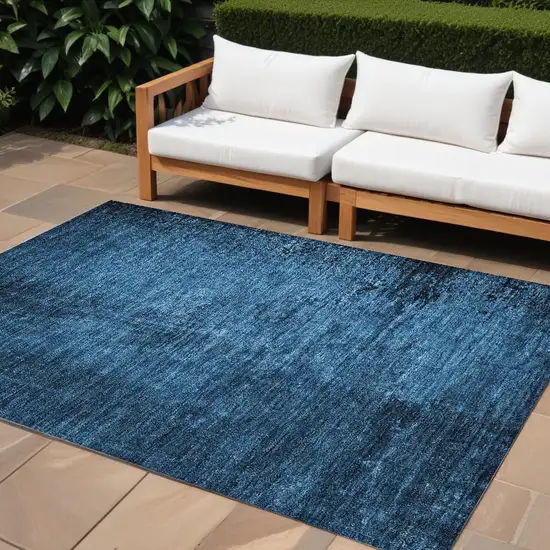 Navy Blue Abstract Washable Non Skid Indoor Outdoor Area Rug Photo 1