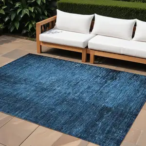 Photo of Navy Blue Abstract Washable Non Skid Indoor Outdoor Area Rug