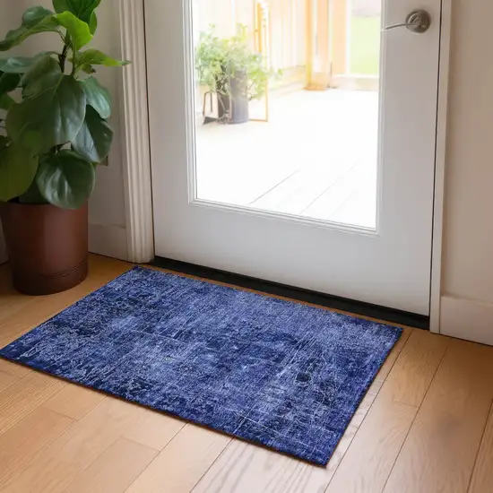 Navy Blue Abstract Washable Non Skid Indoor Outdoor Area Rug Photo 8