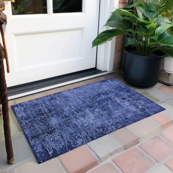 Navy Blue Abstract Washable Non Skid Indoor Outdoor Area Rug Photo 9