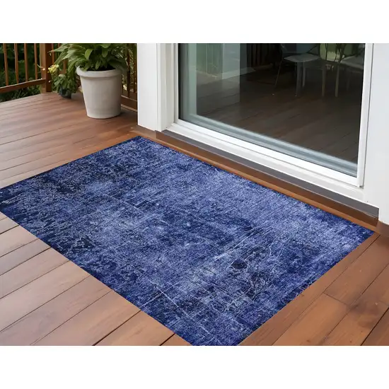 Navy Blue Abstract Washable Non Skid Indoor Outdoor Area Rug Photo 1