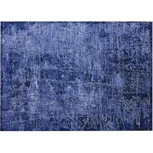 Photo of Navy Blue Abstract Washable Non Skid Indoor Outdoor Area Rug