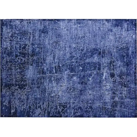 Navy Blue Abstract Washable Non Skid Indoor Outdoor Area Rug Photo 2