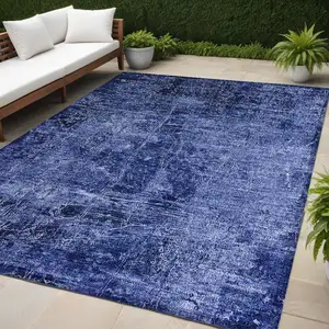 Photo of Navy Blue Abstract Washable Non Skid Indoor Outdoor Area Rug