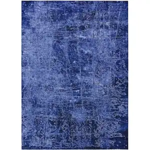 Photo of Navy Blue Abstract Washable Non Skid Indoor Outdoor Area Rug