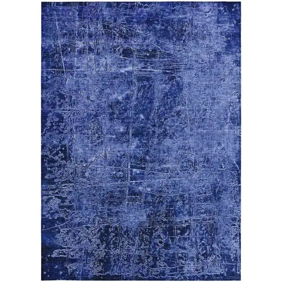 Navy Blue Abstract Washable Non Skid Indoor Outdoor Area Rug Photo 4