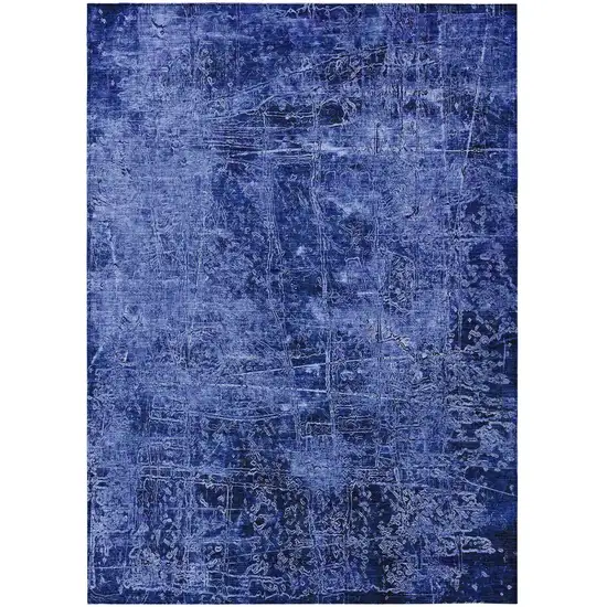 Navy Blue Abstract Washable Non Skid Indoor Outdoor Area Rug Photo 2