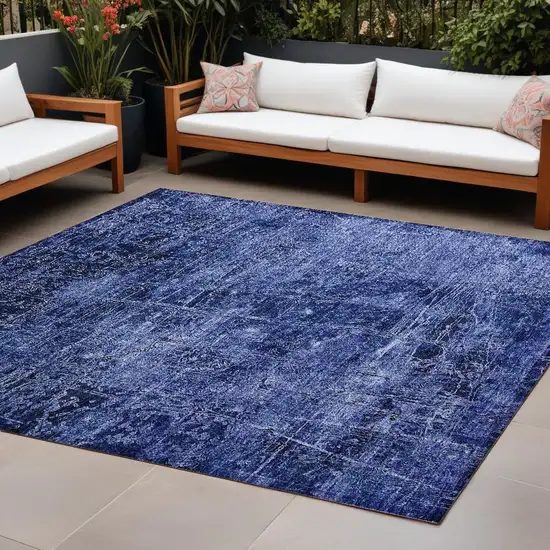 Navy Blue Abstract Washable Non Skid Indoor Outdoor Area Rug Photo 1