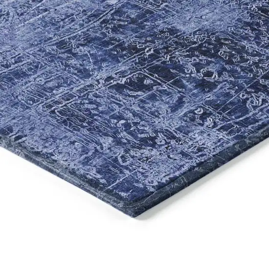 Navy Blue Abstract Washable Non Skid Indoor Outdoor Area Rug Photo 7