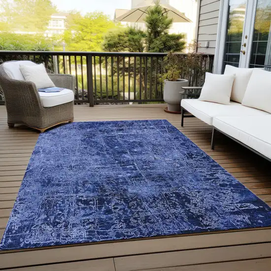 Navy Blue Abstract Washable Non Skid Indoor Outdoor Area Rug Photo 8