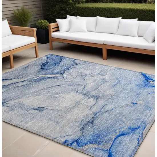 Navy Blue Abstract Washable Non Skid Indoor Outdoor Area Rug Photo 1