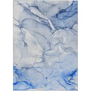 Photo of Navy Blue Abstract Washable Non Skid Indoor Outdoor Area Rug