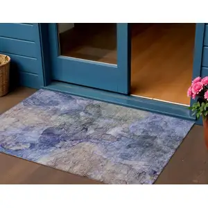 Photo of Navy Blue And Beige Abstract Washable Indoor Outdoor Area Rug