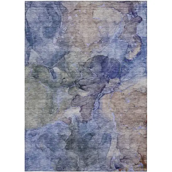 Navy Blue And Beige Abstract Washable Indoor Outdoor Area Rug Photo 7