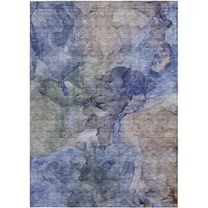 Photo of Navy Blue And Beige Abstract Washable Indoor Outdoor Area Rug