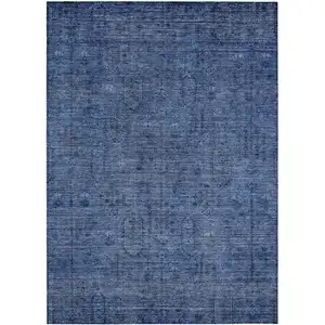 Photo of Navy Blue And Blue Southwestern Washable Indoor Outdoor Area Rug