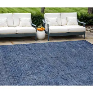 Photo of Navy Blue And Blue Southwestern Washable Indoor Outdoor Area Rug