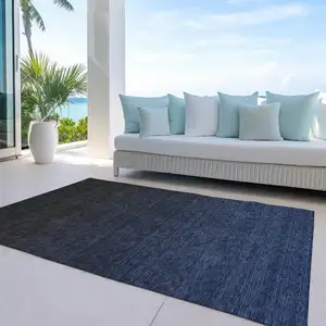 Photo of Navy Blue And Charcoal Abstract Washable Indoor Outdoor Area Rug