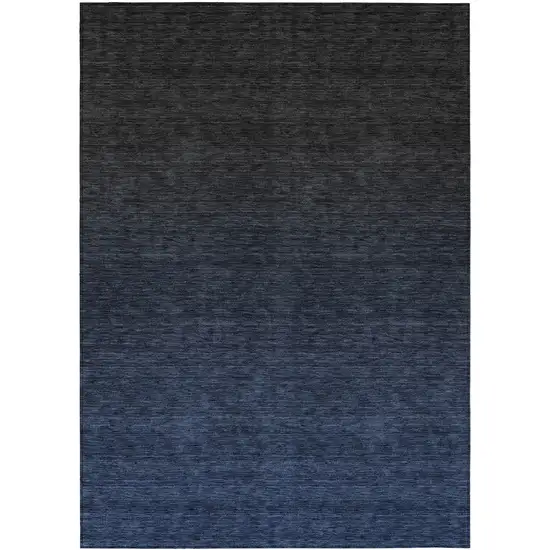 Navy Blue And Charcoal Abstract Washable Indoor Outdoor Area Rug Photo 2