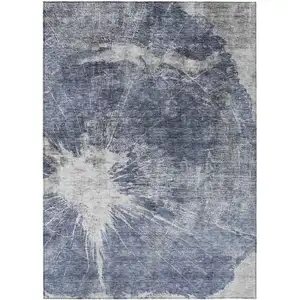 Photo of Navy Blue And Denim Blue Abstract Washable Indoor Outdoor Area Rug