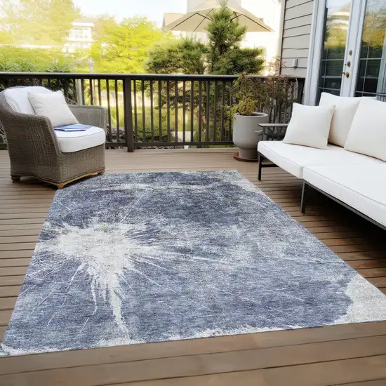 Navy Blue And Denim Blue Abstract Washable Indoor Outdoor Area Rug Photo 9