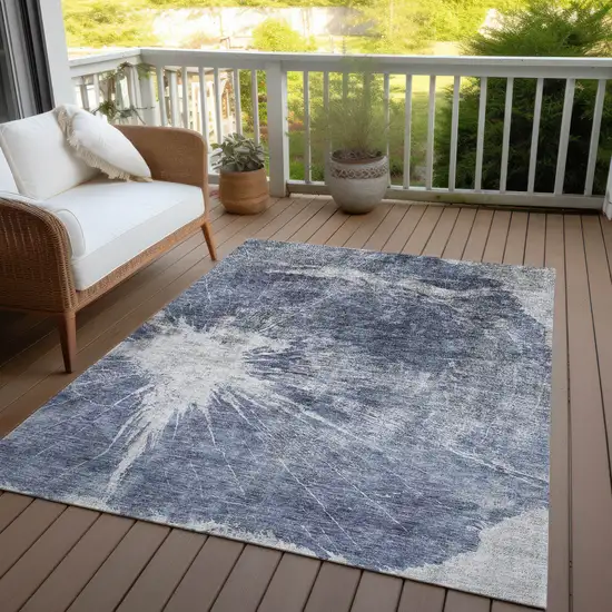 Navy Blue And Denim Blue Abstract Washable Indoor Outdoor Area Rug Photo 6