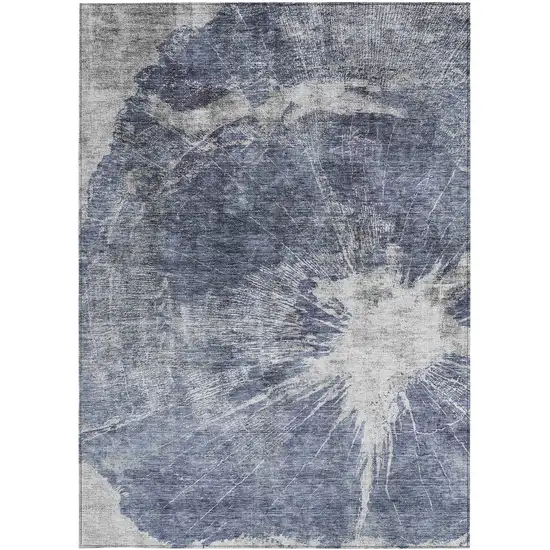 Navy Blue And Denim Blue Abstract Washable Indoor Outdoor Area Rug Photo 5