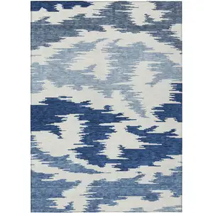 Photo of Navy Blue And Denim Blue Abstract Washable Indoor Outdoor Area Rug