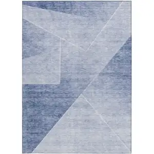 Photo of Navy Blue And Denim Blue Abstract Washable Indoor Outdoor Area Rug