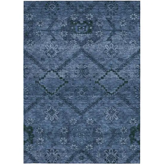 Navy Blue And Denim Blue Floral Washable Indoor Outdoor Area Rug Photo 7