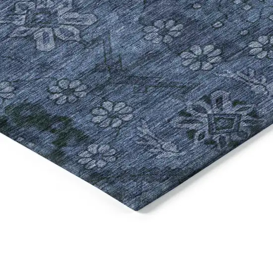 Navy Blue And Denim Blue Floral Washable Indoor Outdoor Area Rug Photo 5