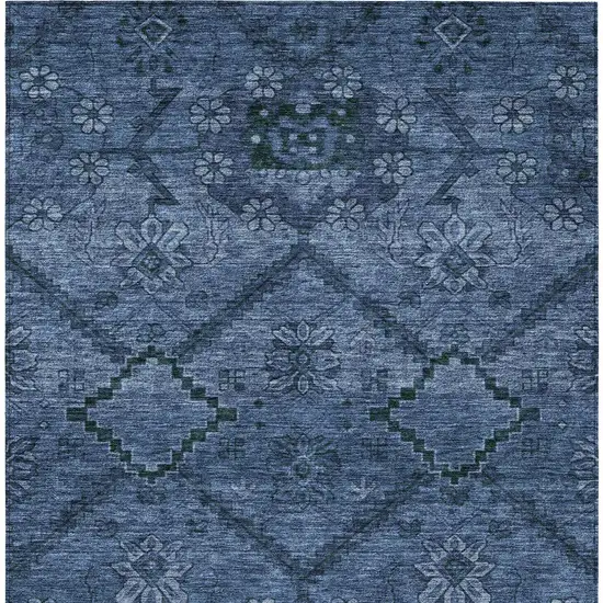 Navy Blue And Denim Blue Floral Washable Indoor Outdoor Area Rug Photo 7