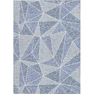 Photo of Navy Blue And Denim Blue Geometric Washable Indoor Outdoor Area Rug